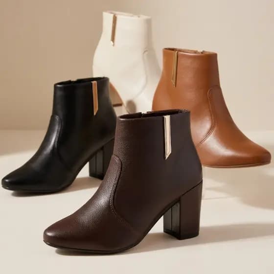Bota Feminina Bico Fino com Ziper Lateral Cano Médio Confortável Detalhe Lateral
