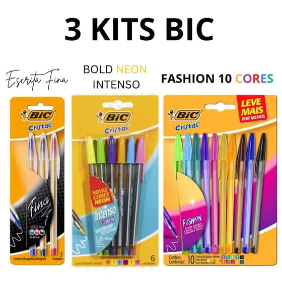 Canetas Coloridas Bic Kit Caneta Esferográfica Material Escola Material Escolar Estudo Faculdade, material universitário
