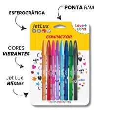Caneta Esferografica 1.0mm Jet Lux Blister Compactor 8 Cores P/ Estojo box Faculdade Material Universitario