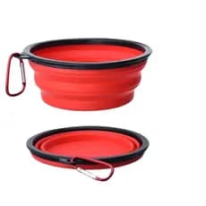 Tigela Dobrável Pet Portátil Água Ração Com Gancho Vermelho