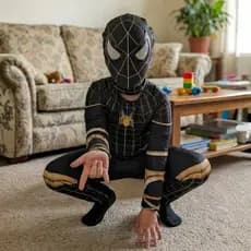 Roupa Infantil Homem Aranha Preto Mascara Tecido Filme
