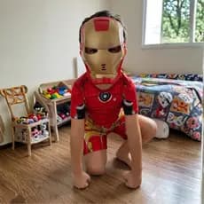 Fantasia Infantil Curta com Enchimento Homem de Ferro Com Máscara