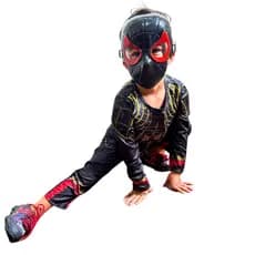 Roupa Infantil Homem Aranha Preto Mascara Plástico Filme