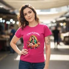 Camiseta T Shirt 100% Algodão Feminina Estampa Virgem De Guadalupe Ótima Qualidade