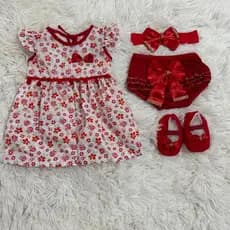 Kit Vestido Florzinha de menina 4 peças