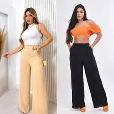 Calça Pantalona tecido Duna com elastico na cintura , wid leg pantalona