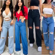 Calça jeans Feminina Wid Leg Pantalona rasgada