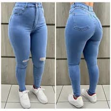 CALÇA JEANS CLARA RASGADA NO JOELHO E PRETA E JEANS ESCURA COM MUITO ELASTANO LEVANTA BUMBUM