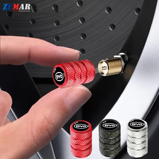 4Pcs BYD Tampas De Válvulas Para Pneus Carros Bicicletas Automotivas Peças Metálicas Impressas Atto 3 Yuan Mais Dolphin Seal U Han EV Forma Cilíndrica Com Logotipo De Carro