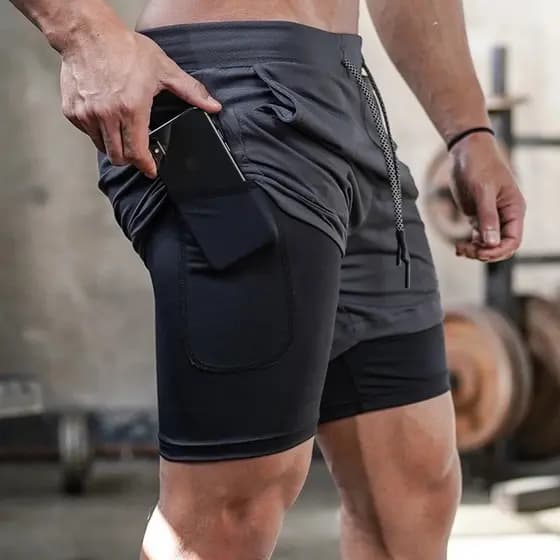 Shorts Esportivos De Verão Masculinos De Dupla Camada Secagem Rápida Respirável Calça Casual De Basquete