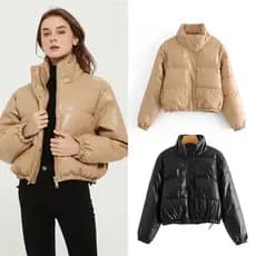 Casaco Feminino Inverno Jaqueta Bomber Jaqueta De Inverno Jaqueta De Couro Suporte De Inverno Feminino Jaqueta De PU De Colarinho Alto Moda casual De Cor Sólida Simples