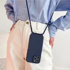 Capa Silicone Liquido Rigida Com Alça de Cordão Alto Qualidade Monocromático para iPhone 15 pro max
