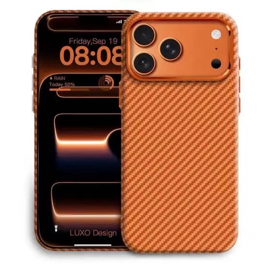 Luxo textura de fibra carbono  para iphone 17 pro max e 17 pro com carregamento sem fio magnétiza liga lente proteção
