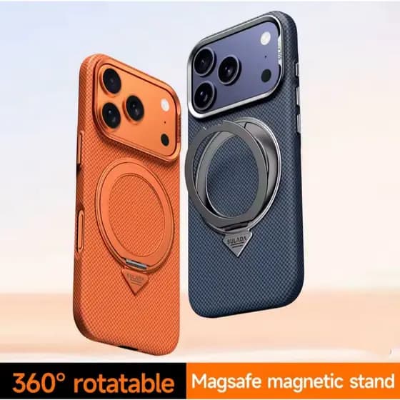 Case Luxo Textura De Fibra Carbono  Para Iphone 17 Pro Max Magsafe Com Anel Rotação De 360 Graus  Liga Lente Proteção