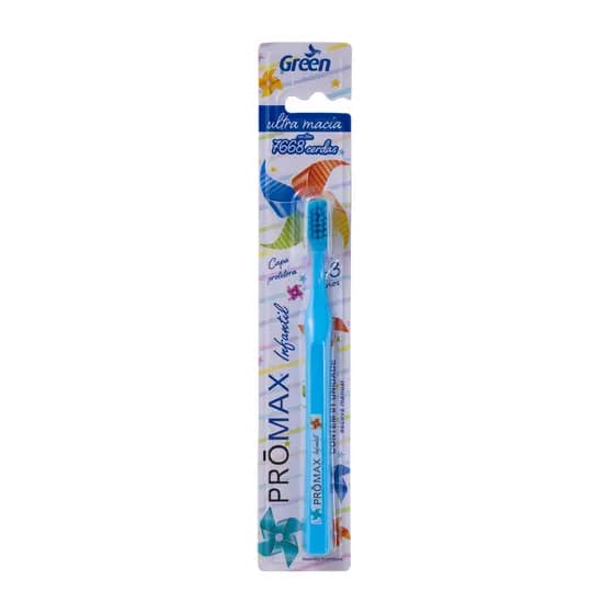 Escova de Dente Infantil Promax - Ultra Macia - c/Capa Protetora de cerda - c/7668 cerdas - Green