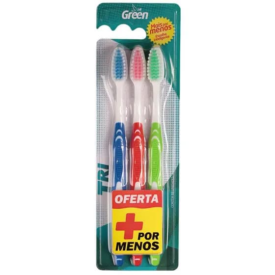 Escova de Dente Mais Por Menos - Macia - c/3 Escovas Para Familia - Green