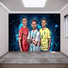 Papel de Parede Para Quarto 3d Adesivo Futebol Neymar, Cristiano Ronaldo, Messi, Foto Mural, Personalizado m²