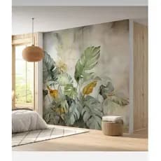 papel de parede para sala Marmorizado Folhagem Tropical Verde e Cinza Luxo Lavavél Para Quarto Escritório e Banheiro