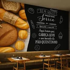 Papel de Parede para Padaria • Arte Rústica com Pães e Escritas • Decoração Charmosa Comercial