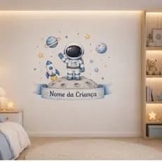 Adesivo de Parede Infantil Astronauta Personalizado com Nome – Tema Espaço Quarto de Bebê 1x1m