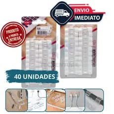 Kit com 40 Clips Fixadores para Organização de Fios e Cabos Fácil Instalação e Alta Fixação