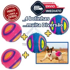 Kit C/ 4 Bolas de Vinil com Apito para Pets - Cores Variadas, 6,5 cm