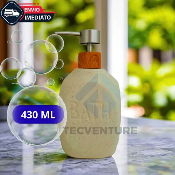 Porta Sabonete Liquido de Cerâmica 430ml Bege Dispenser Para Sabonete Liquido Banheiro Lavabo