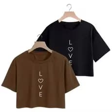 Kit 2 Cropped Feminino Blusinha Love em Algodão Estampado Novidade Envio Rápido