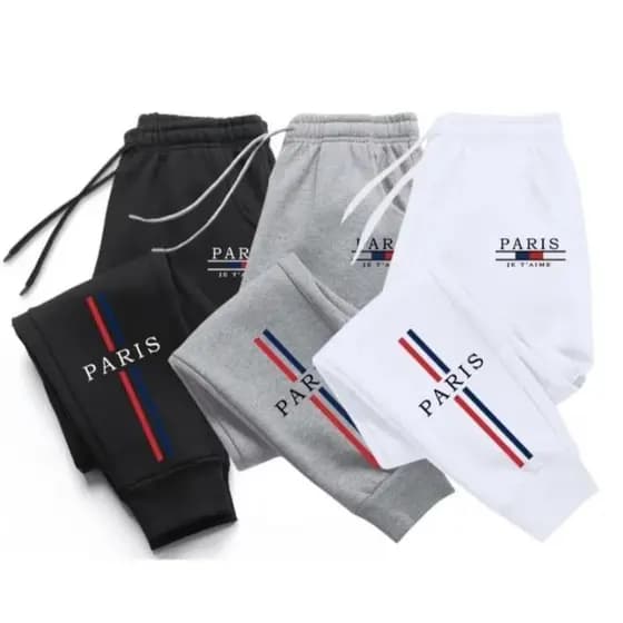 Kit 3 Calças Moletom Unissex Paris Calças Largas Flanelado 100% Algodão Streetwear Lançamento Confortável