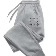 Calça Moletom Feminina Jogger Algodão Quentinho Estampa Coração Batimentos Confortável