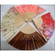 Leque de Mão Madeira Japonês Estampado Chique Colorido Oriental Festa Floral Ventilador de Mão