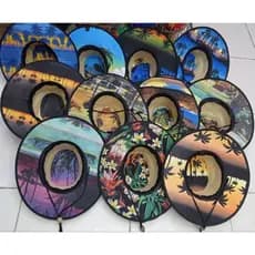 Chapéu de Palha Sintética Estampado de Surf, Praia, Piscina, Verão Com Cordão Ajustável Unissex.