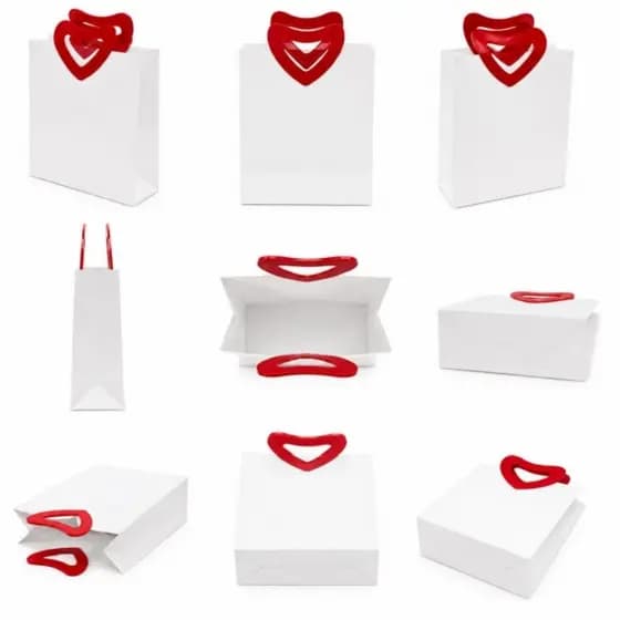 sacola transparente de presente branco com alças de coração