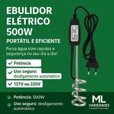 Ebulidor Elétrico Portátil 500W para Ferver Água – 127V ou 220V | Rápido, Seguro e Compacto Rabo Quente Startools