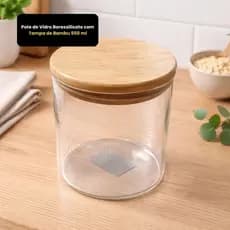 Pote de Borossilicato com Tampa de Bambu 550 ml