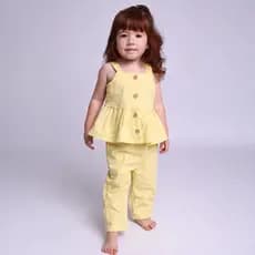 Conjunto Infantil Feminino Ana 100% Algodão Blusa e Calça Confortável Para Passeio