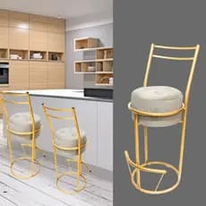 Banqueta De Cozinha Capitonê De Ferro Para Balcão Com Apoio de Pés Alta