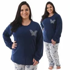 Pijama Feminino Plus Size Longo Inverno Frio Blusa e Calça Comprida Linda