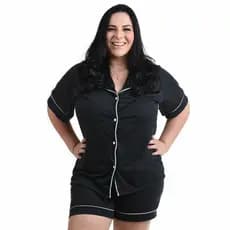 Pijama Feminio Baby Doll Americano Plus Size Manga Curta e Short Linda Morena