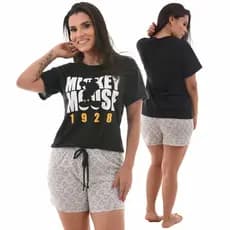 Baby Doll Pijama Feminino com Manga e Short Bonito Verão Mickey