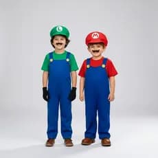 FANTASIA COMPLETA MARIO OU LUIGI + CHAPÉU + BIGODE / FANTASIA PARA CRIANÇAS / CARNAVAL / HALLOWEN