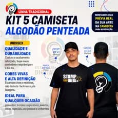 kit com 5 Camisetas de Algodão Personalizada para eventos, uniformes e uso casual.