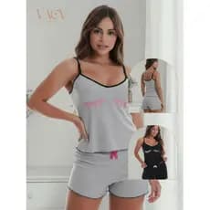 Baby Doll de Alcinha Short Doll Pijama Feminino Canelado Estampado