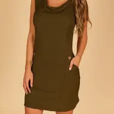 Vestido de Linho Feminino com Bolso e Botão