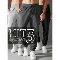 Kit 3 Calças Moletom Masculina Casual Esporte Academia com Cadarço e Bolso lateral Jogger