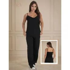 Macacão Feminino Longo em Viscolinho Liso com Elastex