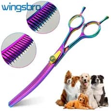 7.0 Polegada tesouras de desbaste curvadas para tesoura de preparação de cães, tesoura de tubarão curvada profissional tesoura de estilo de preparação de cães