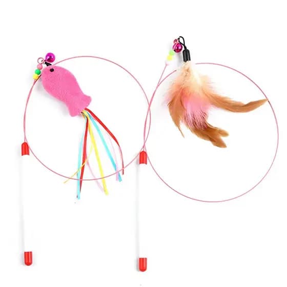 Vara Gato Brinquedos Fio De Aço Peixinha e Guizo 100 cm