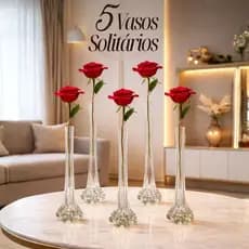 5 Vasos Solitários de Vidro 30cm Transparente Decoração Mesa Festa