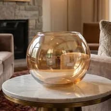 Vaso Vidro Ambâr Flor Arte Aquário Dourado 2 Litros Decoração